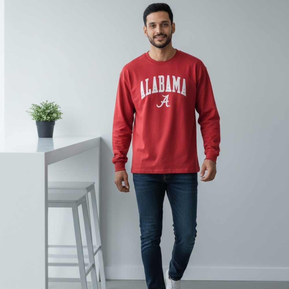 NWT Unisex Crimson Alabama Roll Tide Long Sleeve Crew Neck Tee Shirt - 4XL